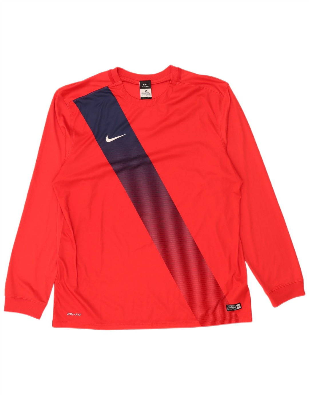 NIKE Hombre Dri Fit Top Manga Larga XL Poliéster Color Block Rojo