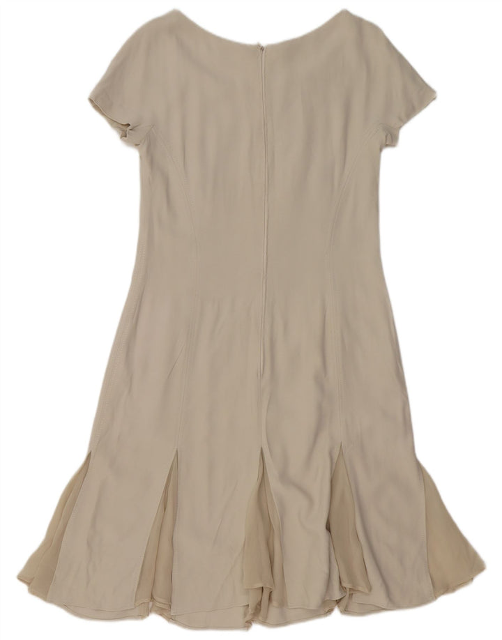 VINTAGE Mujer A-Line Vestido Reino Unido 12 Medio Blanco