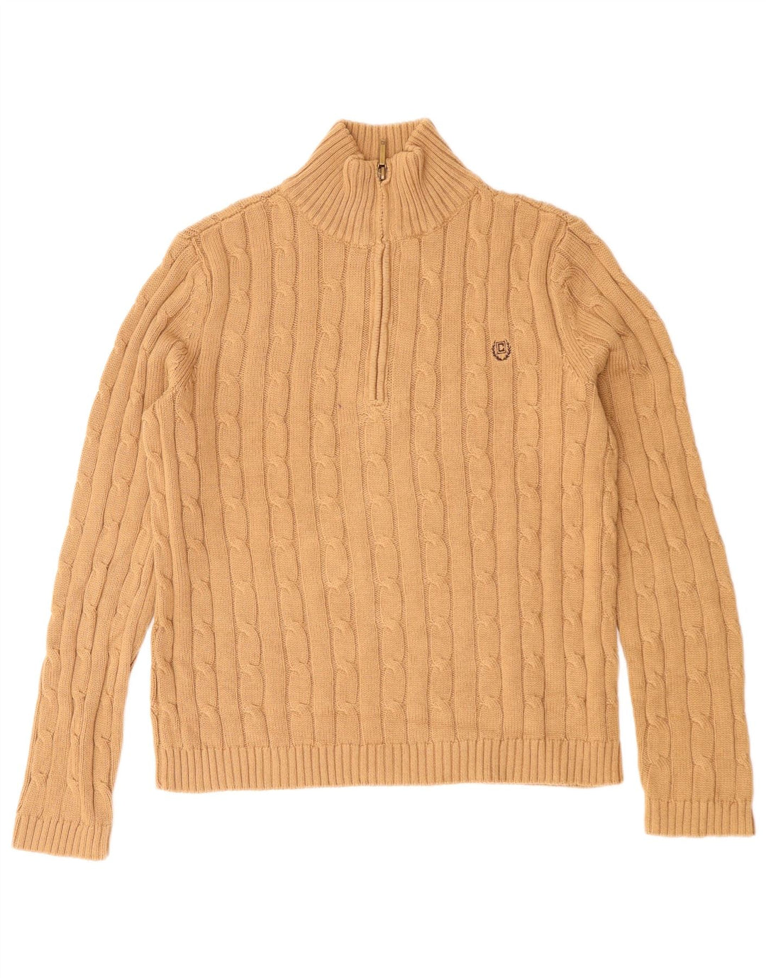 Chaps Suéter con cuello y cremallera para mujer UK 10 Small Beige Cotton
