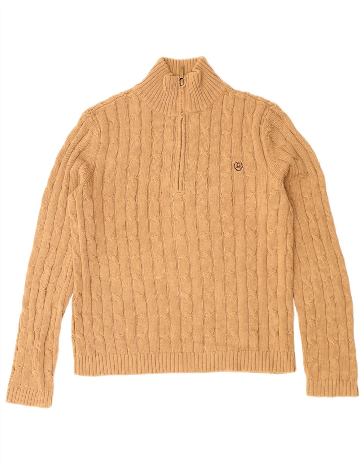 Chaps Suéter con cuello y cremallera para mujer UK 10 Small Beige Cotton