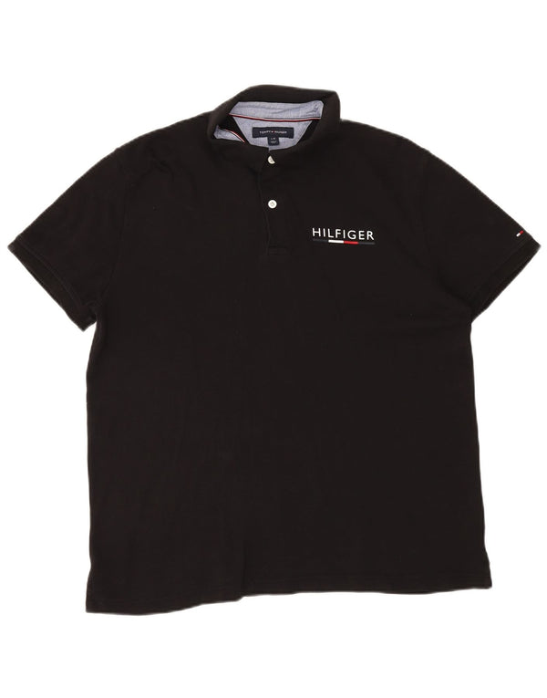 Tommy Hilfiger Polo para hombre grande de algodón negro