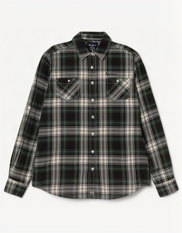 PEPE Jeans Camisa de franela para mujer UK 44 Algodón a cuadros verde medio
