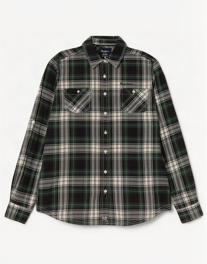 PEPE Jeans Camisa de franela para mujer UK 44 Algodón a cuadros verde medio