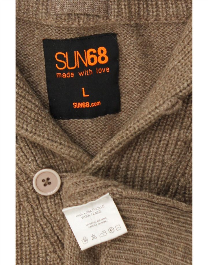 SUN68 Suéter tipo jersey con cuello chal para hombre de lana marrón grande