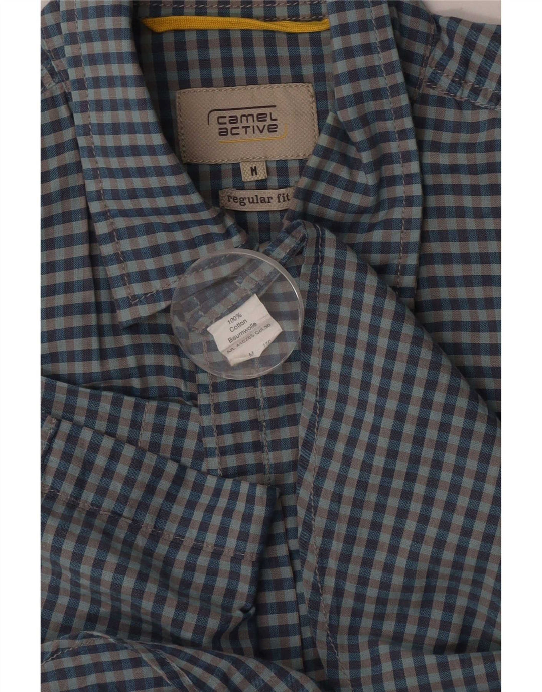 Camisa Camel Active de manga corta para hombre con ajuste regular y cuadros a cuadros azul marino mediano