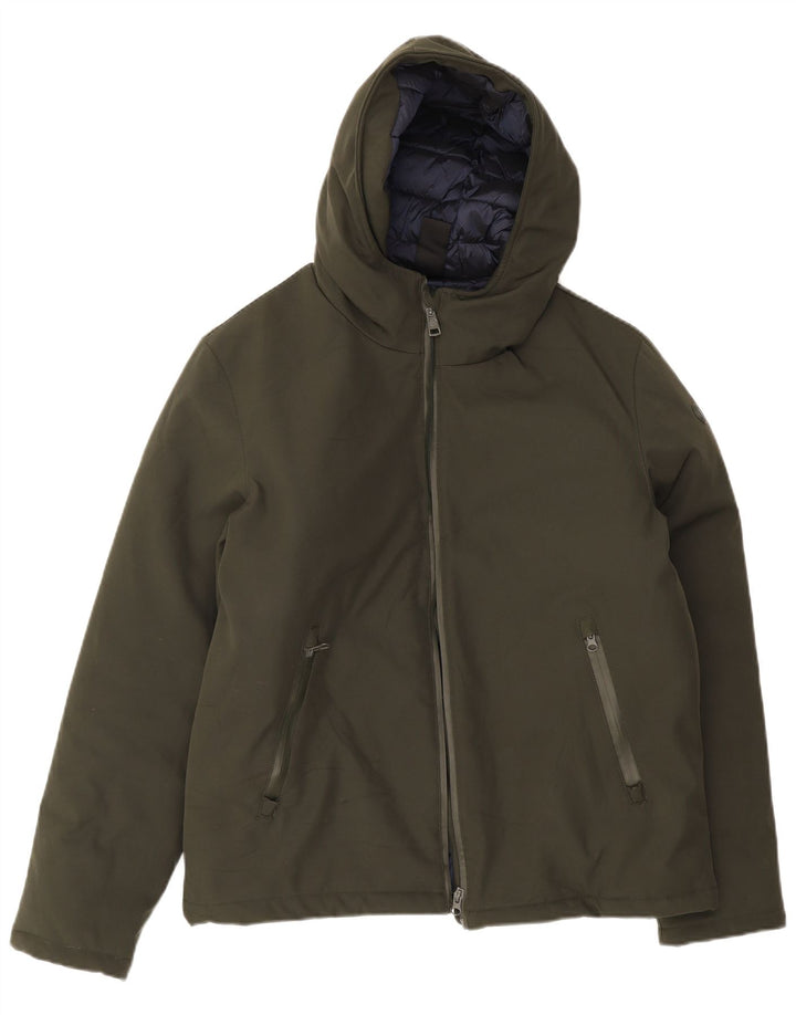 Vintage hombres con capucha chaqueta acolchada Reino Unido 42 XL poliéster verde