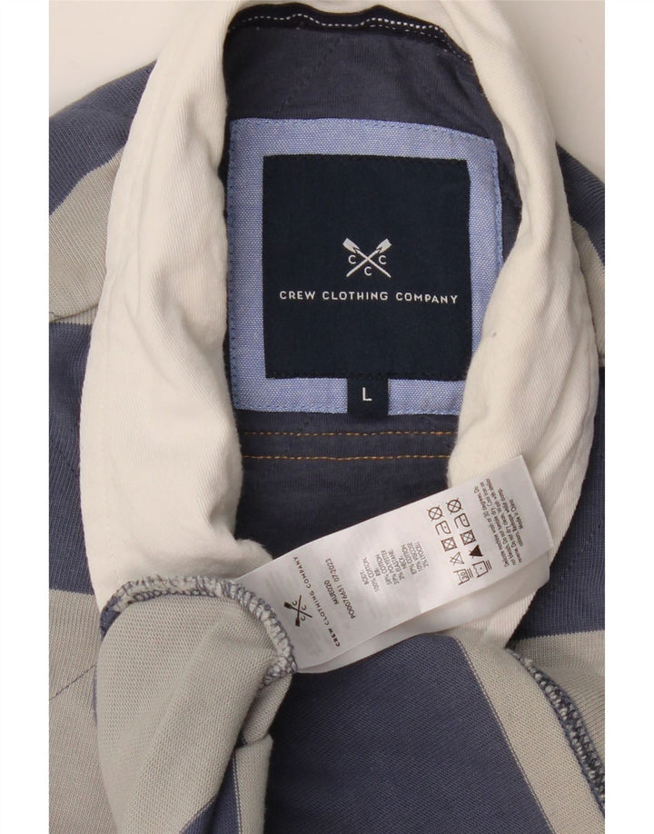 CREW CLOTHING Polo de rugby de manga larga con gráfico para hombre, tamaño grande, gris, a rayas