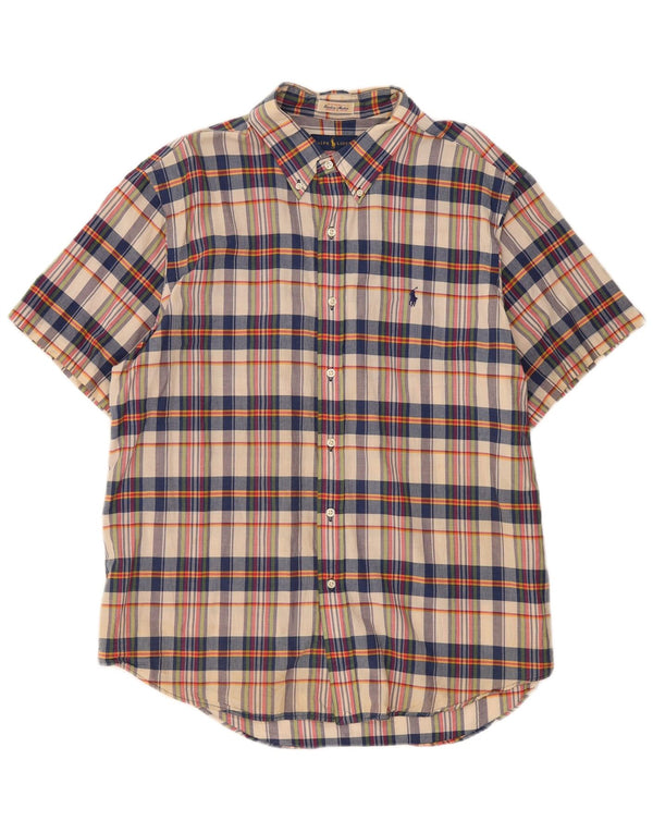 Ralph Lauren Camisa de manga corta para hombre 2XL Algodón a cuadros beige