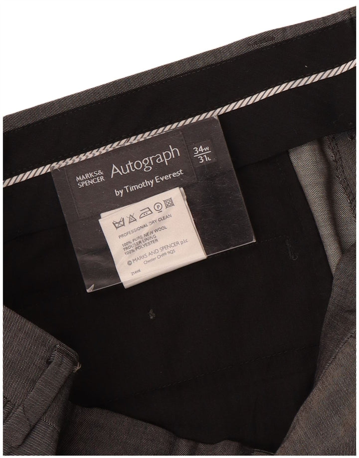 Marks & Spencer Pantalones de traje rectos Autograph para hombre W34 L31 Lana gris