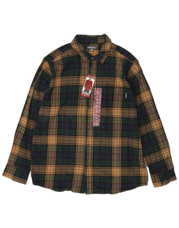 EDDIE BAUER Camisa de franela para hombre XL Algodón a cuadros verdes