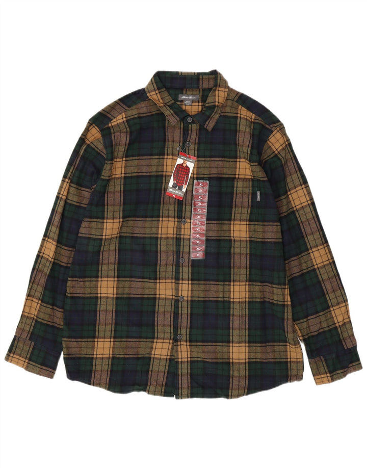 EDDIE BAUER Camisa de franela para hombre XL Algodón a cuadros verdes