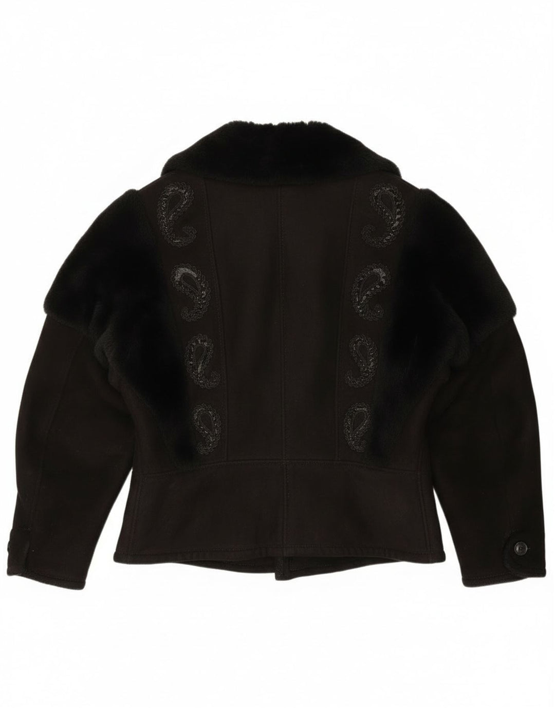 Vintage mujer shearling chaqueta Reino Unido 18 XL negro Paisley