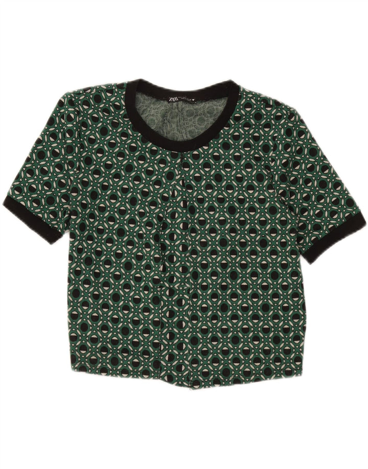Zara Mujer Blusa Top UK 44 Grande Verde Geométrico