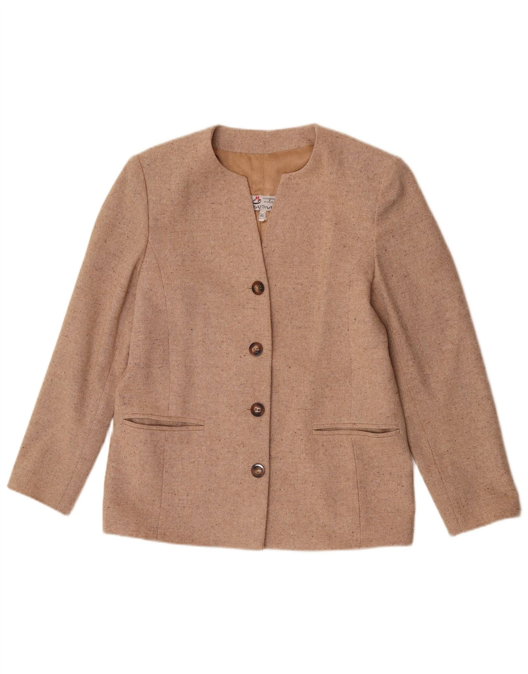 Vintage mujer 4 botones Blazer chaqueta IT 46 grande beige moteado