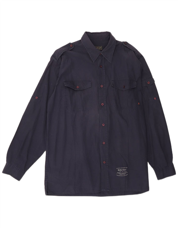 Marlboro Classics Camisa Militar Hombre XL Azul Marino Algodón