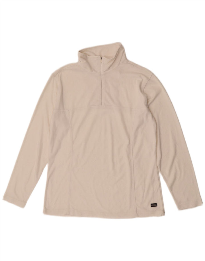 Asics - Jersey de forro polar con cremallera para mujer, talla 40, poliéster blanco mediano