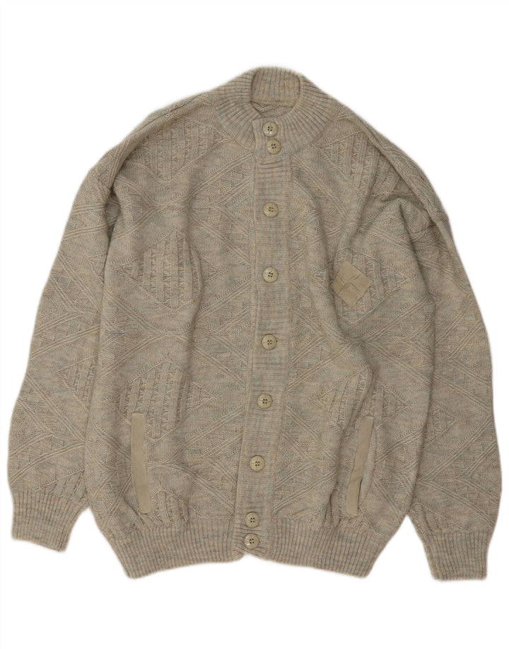Vintage hombres Cardigan suéter IT 52 lana gris grande