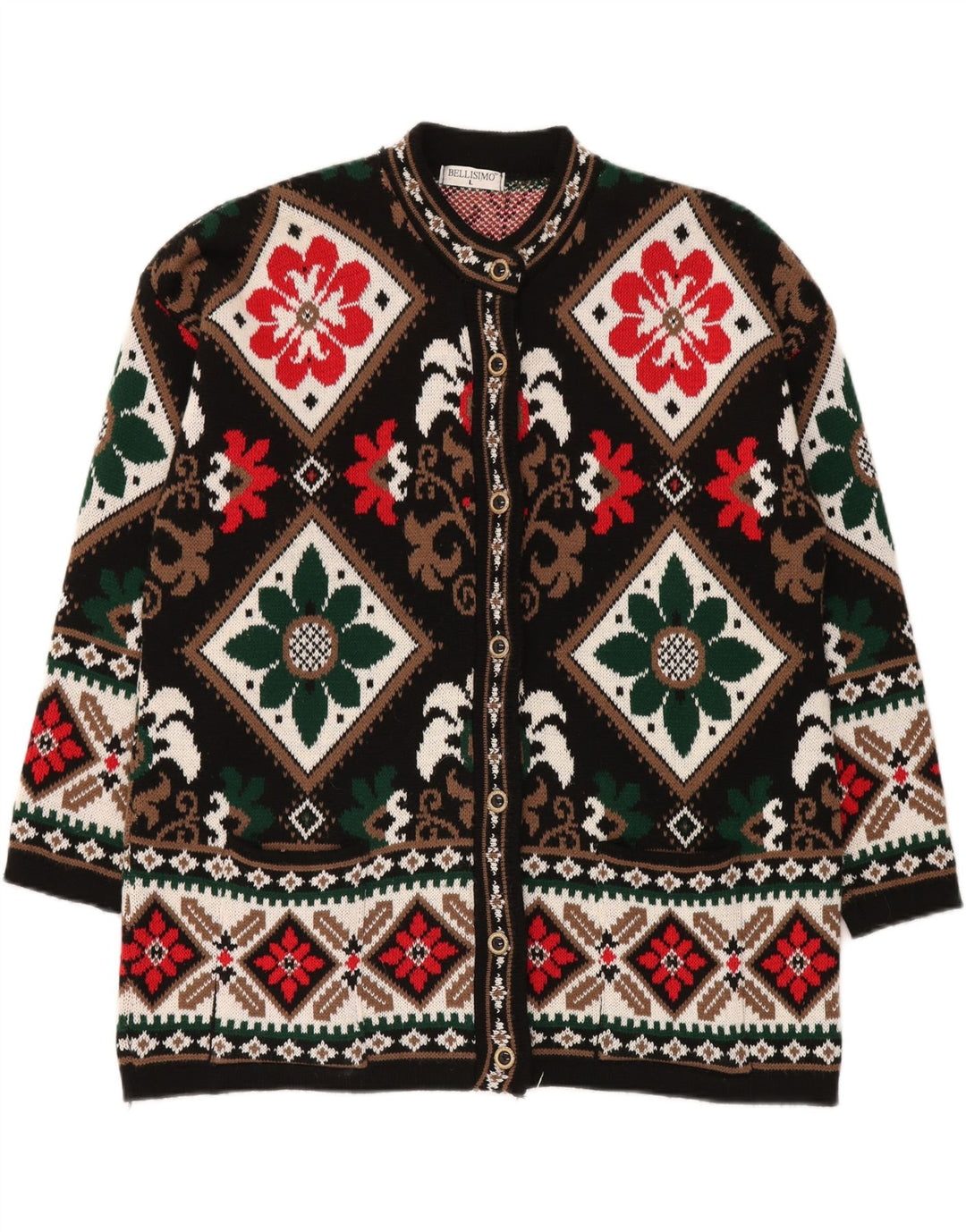 BELLISIMO Suéter tipo cárdigan extragrande para mujer Reino Unido 16 Grande Negro Fair Isle