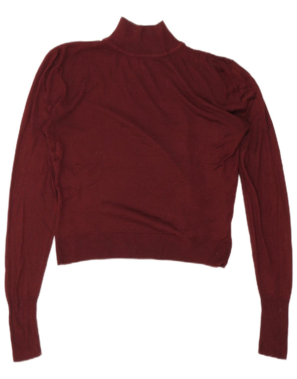 Zara Mujer Crop Oversize Cuello Alto Jersey Suéter UK 10 Small Borgoña