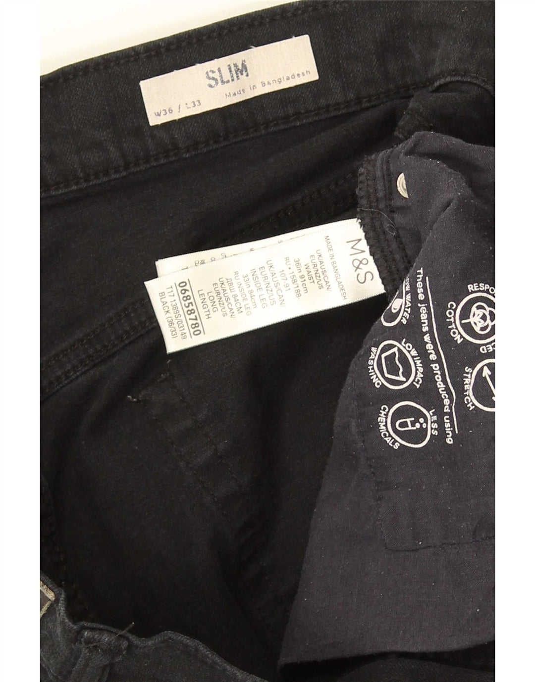 Marks & Spencer Jeans ajustados para hombre W36 L33 Algodón negro