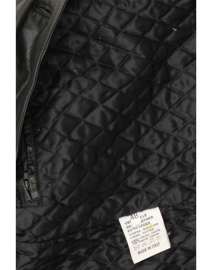 VINTAGE Mens Leather Coat IT 48 Medium Black Leather Vintage Vintage and Second-Hand Vintage from Messina Hembry 
