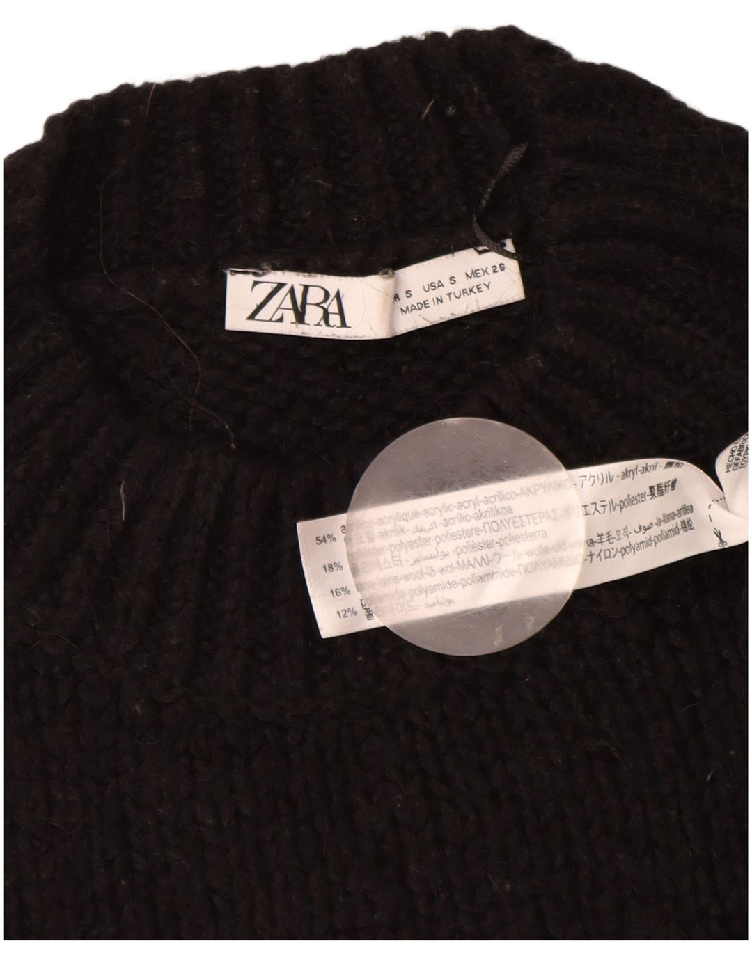 ZARA Jersey oversized con cuello redondo para mujer UK 10 Small Acrílico negro
