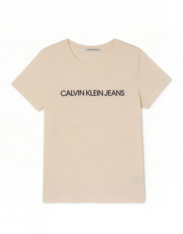Calvin Klein Jeans Camiseta gráfica para mujer Top UK 12 Medium Off White Cotton