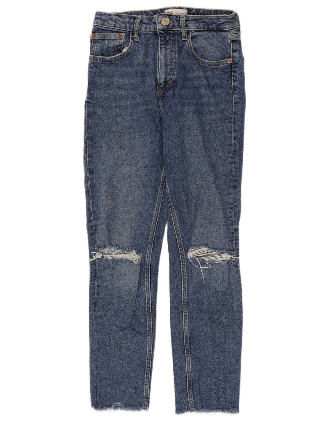 ZARA Mujer Vaqueros Slim Desgastados EU 36 XS W26 L26 Azul