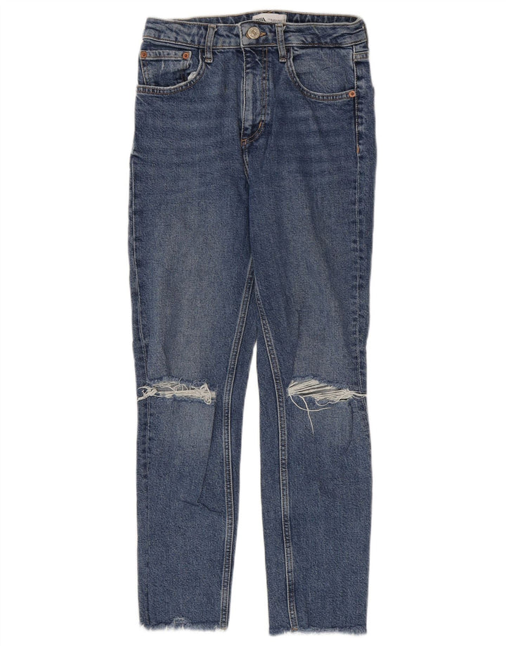 ZARA Mujer Vaqueros Slim Desgastados EU 36 XS W26 L26 Azul