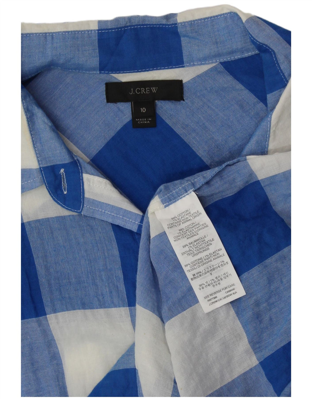 J. Crew Camisa tipo jersey para mujer US 10 Grande Azul Gingham Algodón