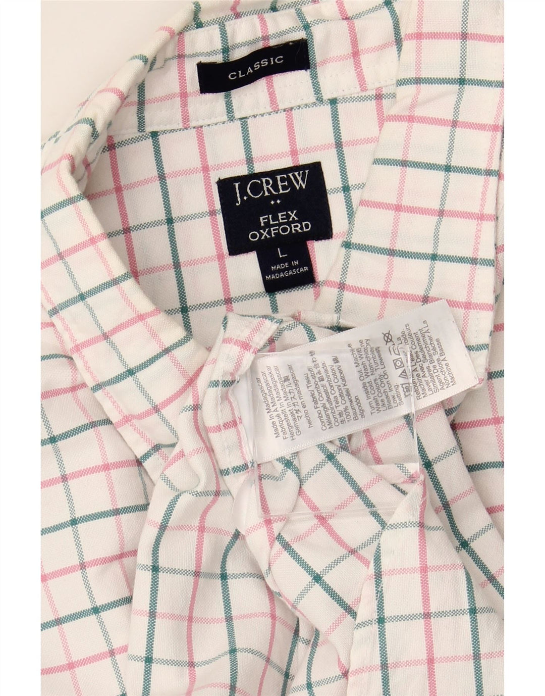 J. CREW Camisa Flex Oxford de corte clásico para hombre, algodón a cuadros blancos grandes