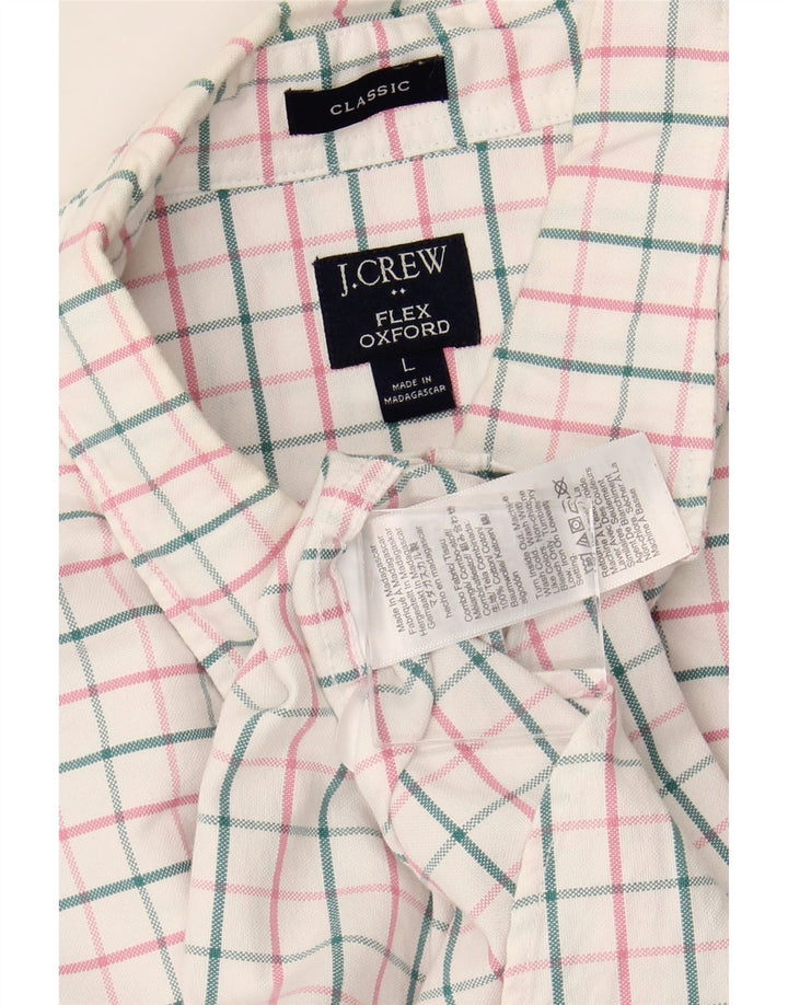 J. CREW Camisa Flex Oxford de corte clásico para hombre, algodón a cuadros blancos grandes