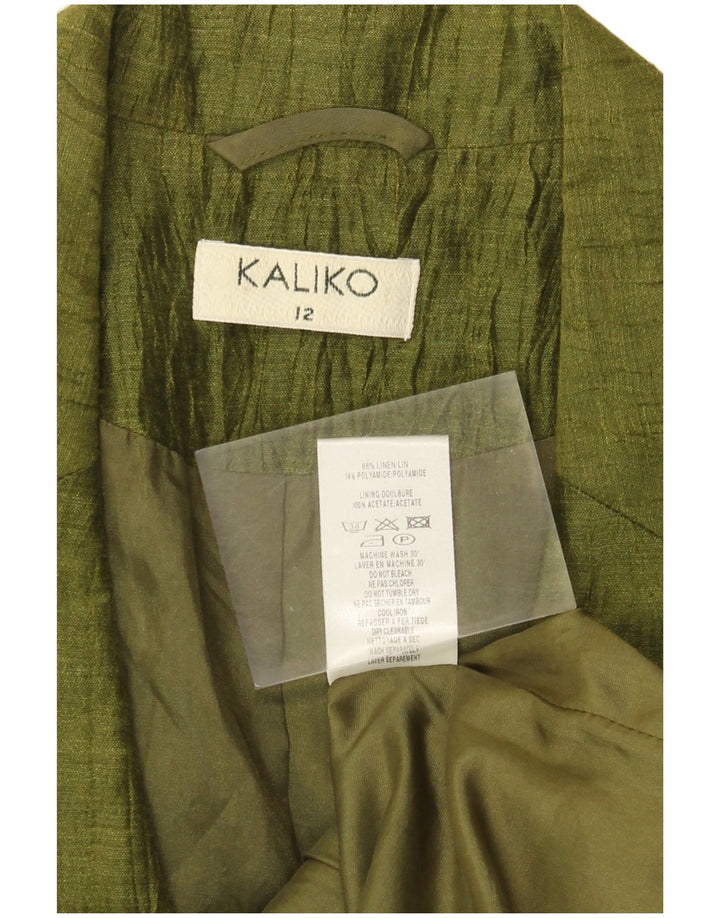 Kaliko Chaqueta Blazer de Manga 3/4 para Mujer UK 12 Medium Khaki Linen