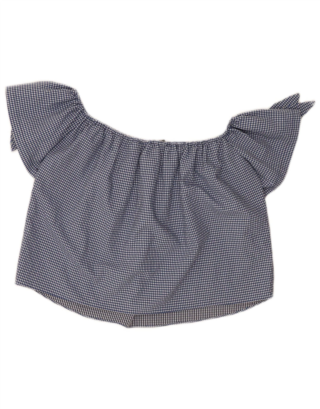 Zara Mujer Top Corto Con Hombros Descubiertos UK 10 Small Azul Marino Gingham