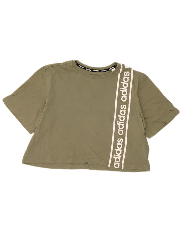 Adidas Camiseta Crop Graphic para Mujer UK 12/14 Algodón Caqui Mediano