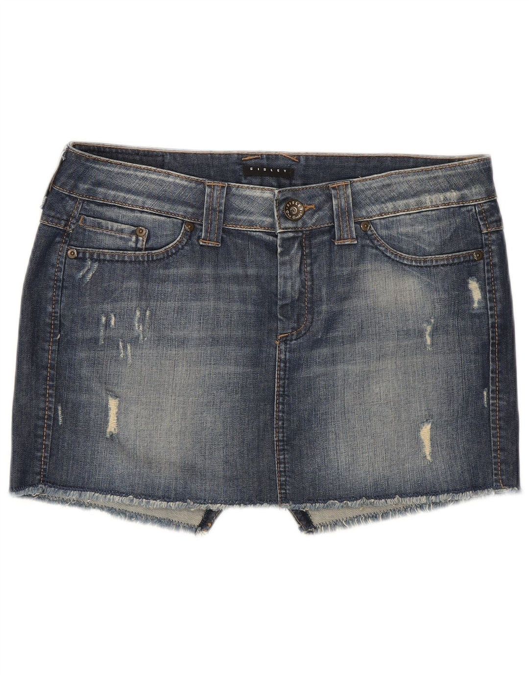 Sisley Minifalda Vaquera Desgastada W29 De Algodón Azul Medio