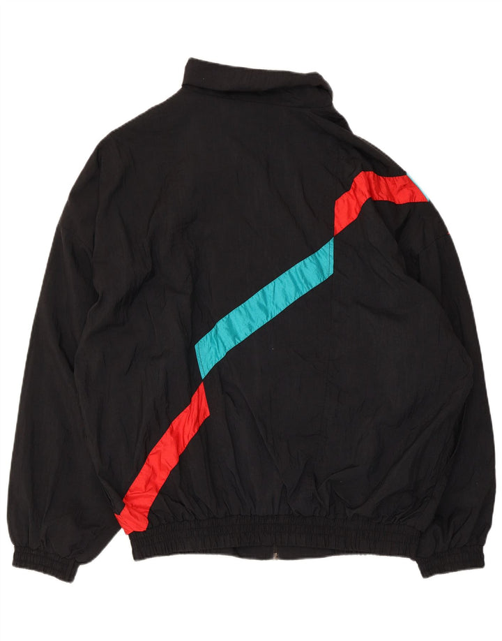Vintage hombres chándal top chaqueta XL negro rayas nylon