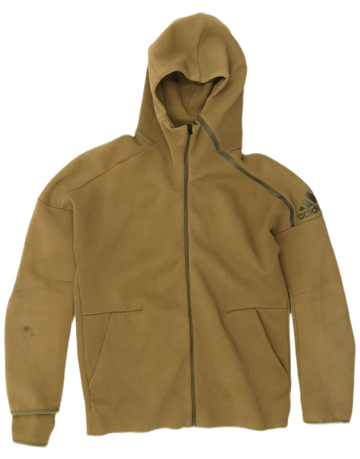 Adidas - Sudadera con capucha para hombre, diseño gráfico con cremallera, color caqui