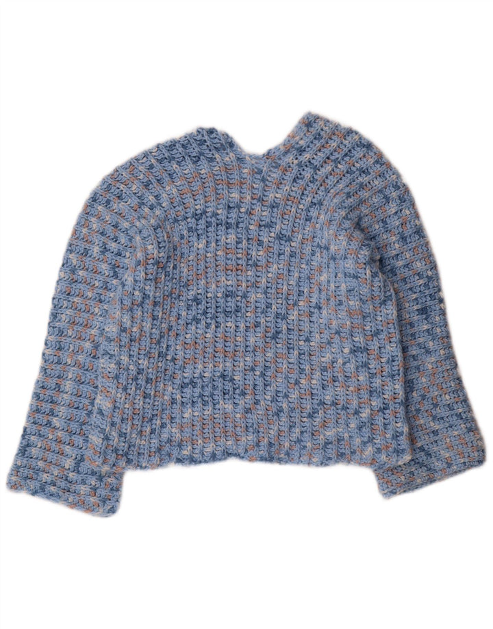 Vintage mujer V-cuello jumper suéter Reino Unido 12 azul medio moteado