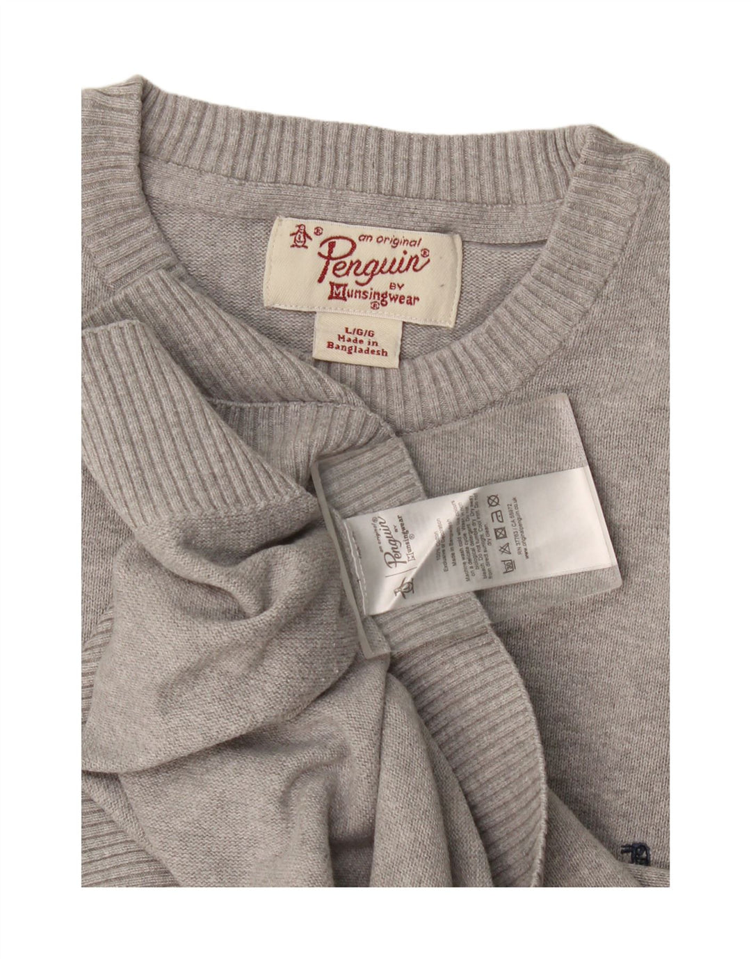 Penguin - Jersey de cuello redondo para hombre, talla grande, algodón moteado gris