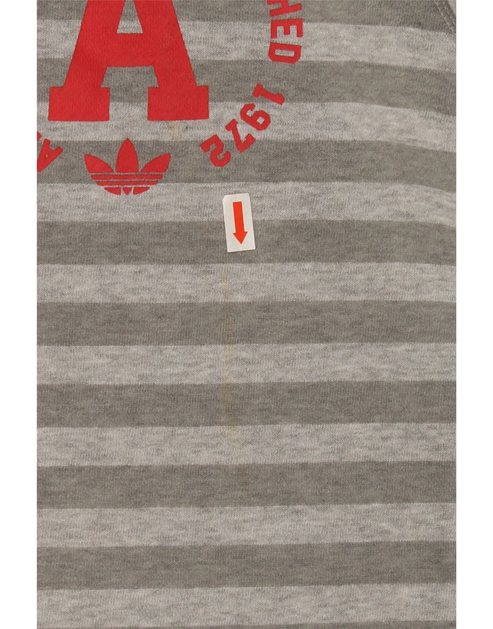 ADIDAS Mens Sweatshirt Jumper Small Grey Striped Cotton Vintage Adidas and Second-Hand Adidas from Messina Hembry 