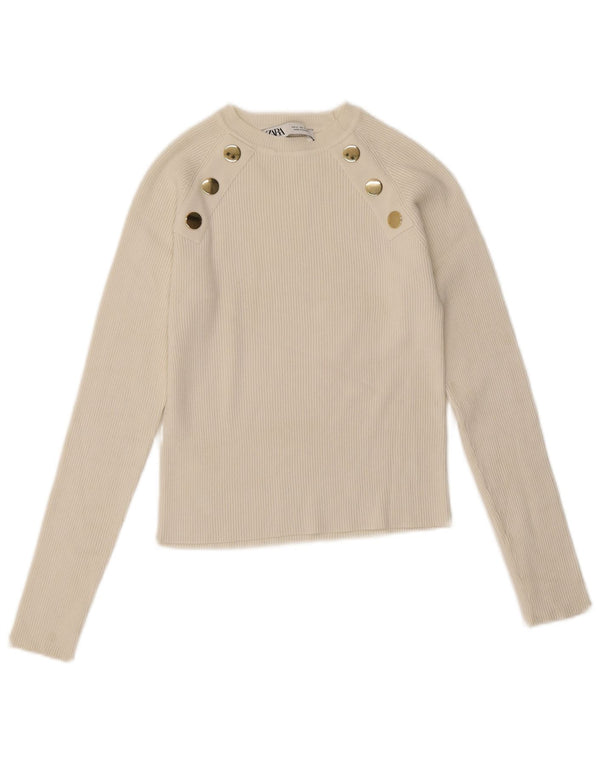 Zara Mujer Crop Top Manga Larga UK 42 Medium Blanco