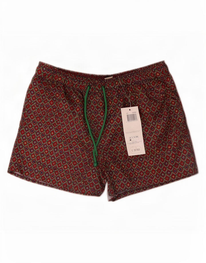Pantalones cortos de natación vintage para hombre poliéster geométrico marrón medio