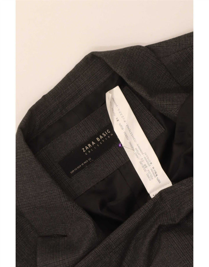 Zara Mujer Chaqueta Blazer De 1 Botón EU 42 Poliéster A Cuadros Gris Grande