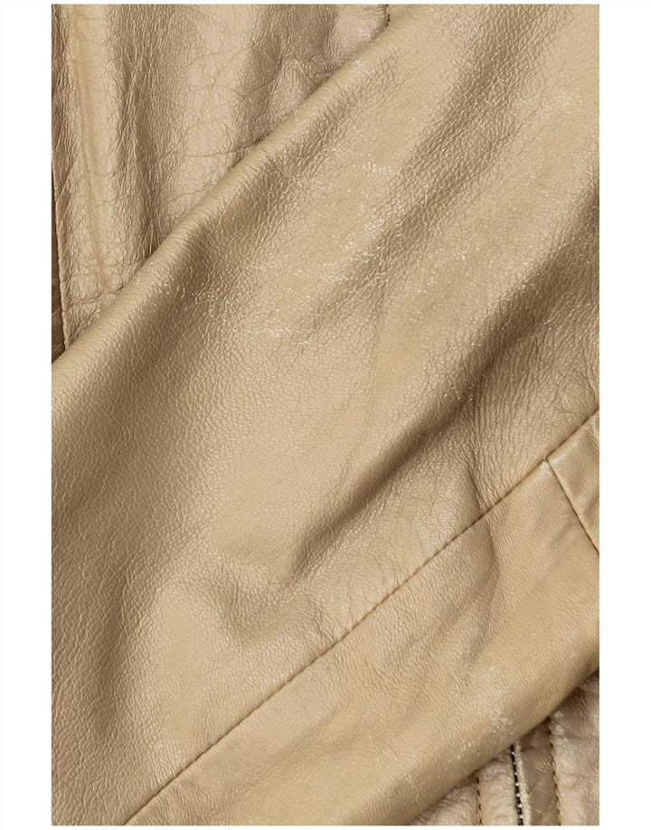 Zara Mujer Crop Chaqueta De Cuero UK 44 Grande Cuero Beige