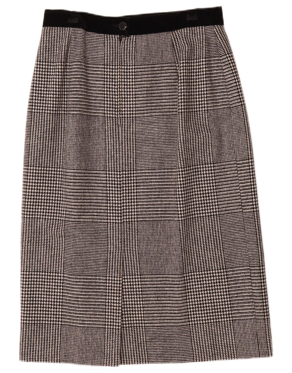 Louis Feraud Falda midi para mujer Reino Unido 16 Grande W30 Lana de pata de gallo gris