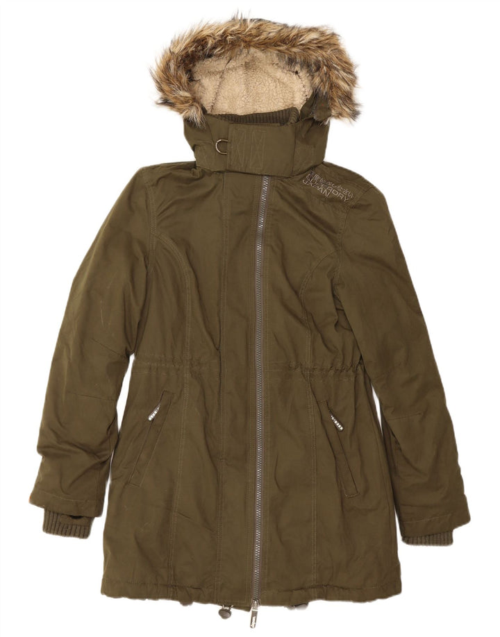 Superdry Parka con capucha para mujer, talla 44, poliéster verde grande