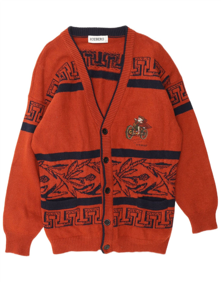 ICEBERG Cárdigan gráfico para hombre de lana virgen geométrica marrón medio