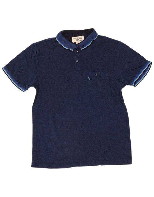 Polo Penguin para hombre de algodón a rayas azul marino grande