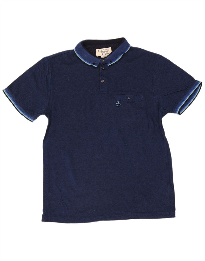Polo Penguin para hombre de algodón a rayas azul marino grande